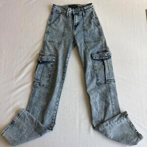 Between Us Womens Cargo Jeans Size 1 Blue Y2K Baggy Utility Pocket Wide Leg Deni
